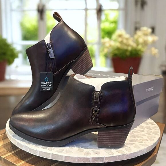 Vionic $170 Cecily Waterproof Leather Ankle Boot Dual Zip Orthotic Support Women - Picture 16 of 16